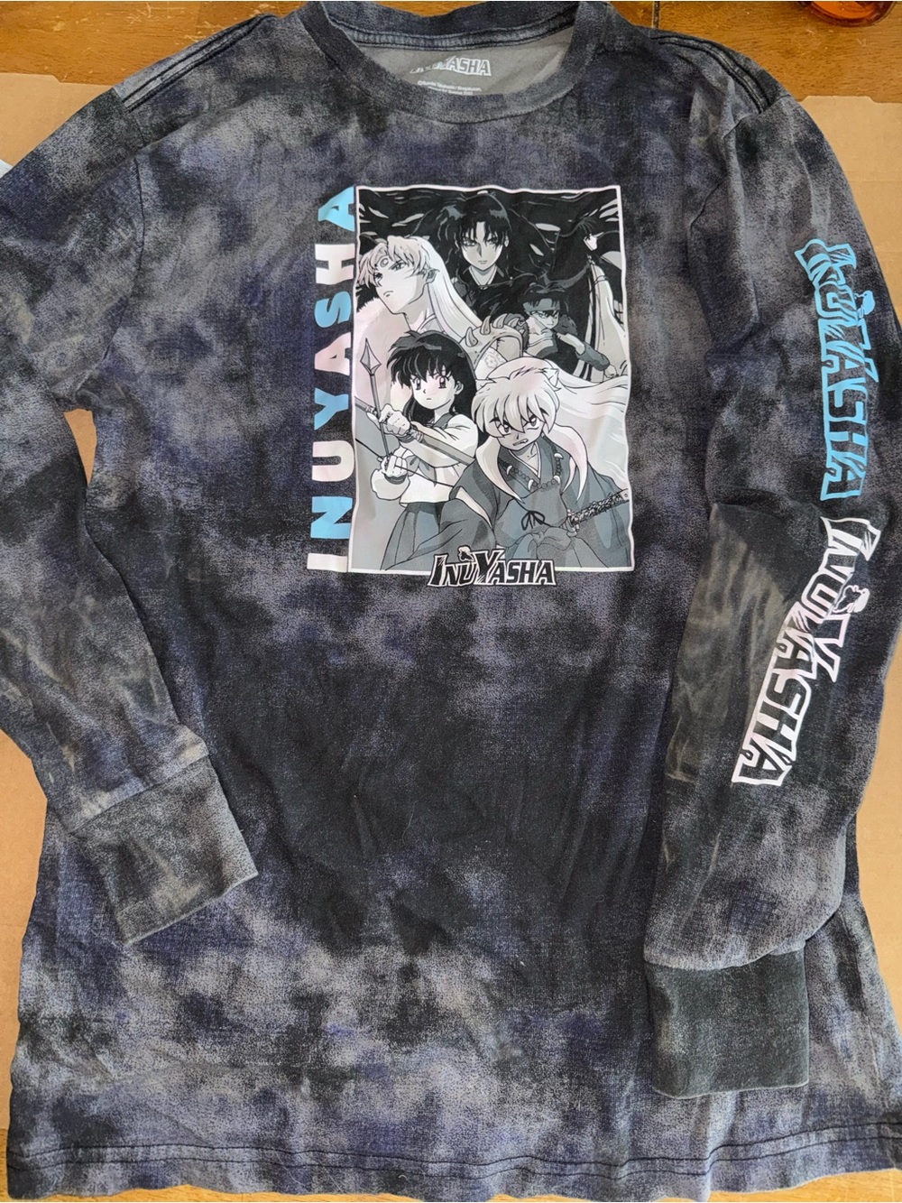 Inuyasha Kids' Black Tie-Dye Graphic Long Sleeve Shirt boys L G9